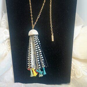 Sugarfix Necklace With Seed Bead And Multi Color Tassel Pendant 31"